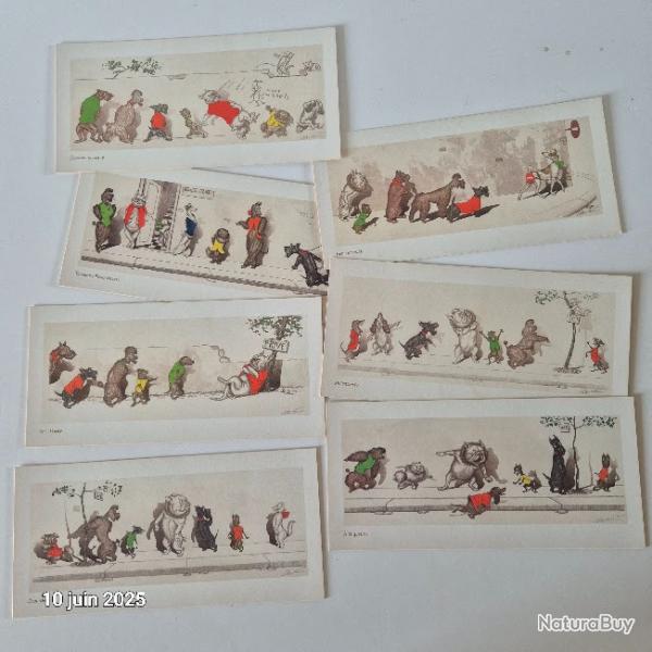 Lot de 7 cartes postales srie les chiens sales de Paris par Boris O'Klein (1893/1983)
