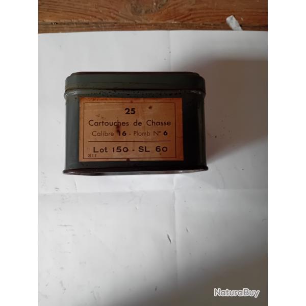 Rare bote ancienne  mtallique  de 25 cartouches  douilles cartons  REY