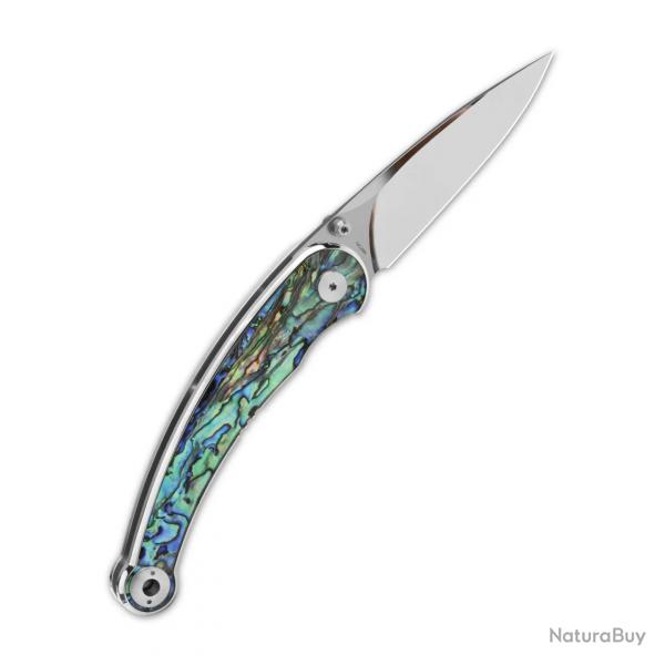 Couteau QSP Dolphin Abalone Lame Acier 14C28N Miroir Manche Abalone Liner Lock KIVT QS161D