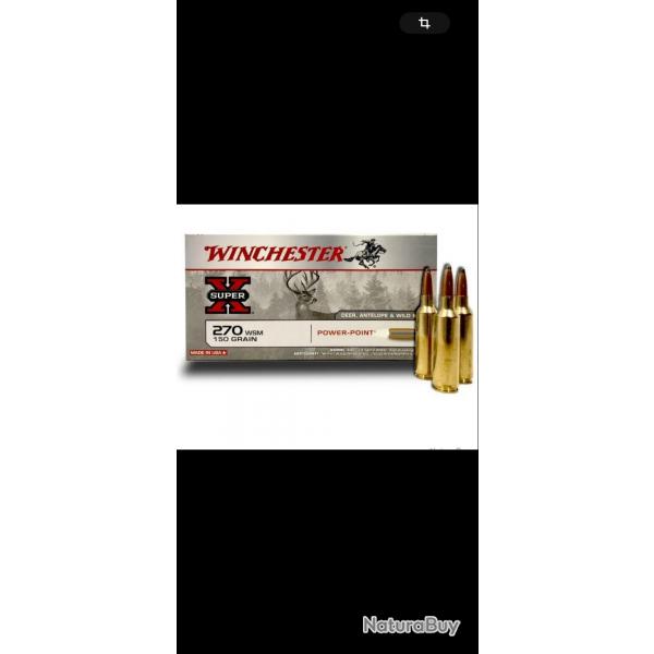 Munitions WINCHESTER calibre 270 WSM Power Point 150gr - 9.7g x20