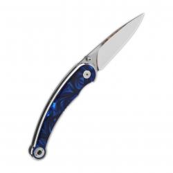 Couteau QSP Dolphin Blue Lame Acier 14C28N Miroir Manche Resin Liner Lock KIVT QS161E