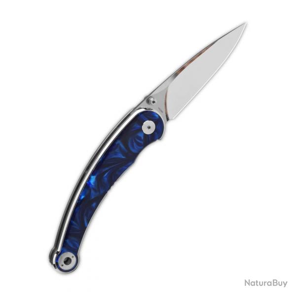 Couteau QSP Dolphin Blue Lame Acier 14C28N Miroir Manche Resin Liner Lock KIVT QS161E