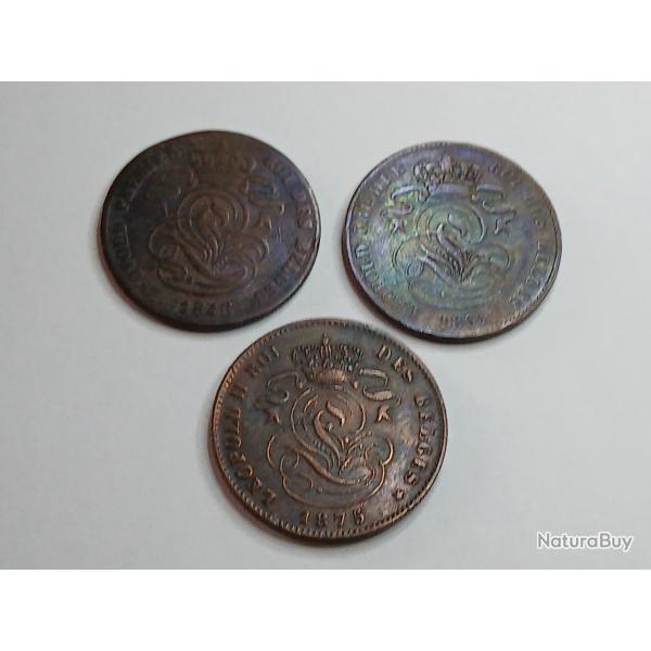 2 x 2 cts Belgique , Lopold 1 er 1846 et 1861 + 2 cts Lopold II 1875
