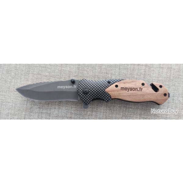 Couteau de survie pliant Meyson carbone / bois