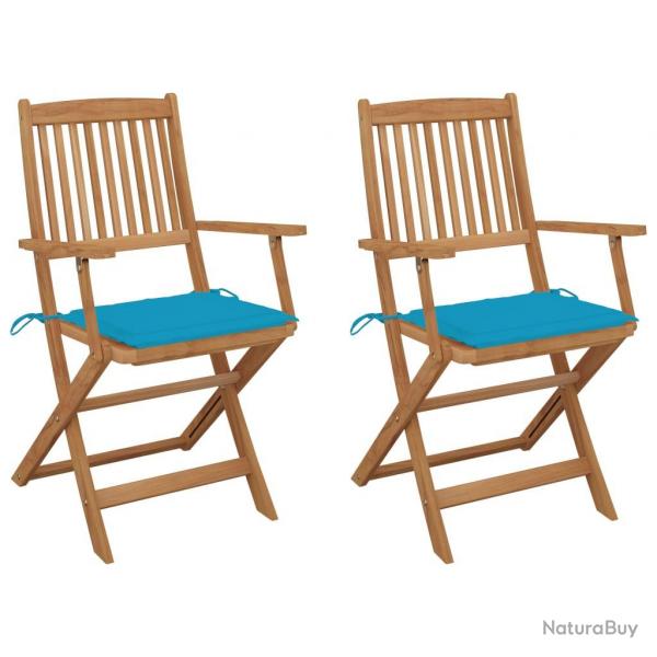 Chaises pliables de jardin lot de 2 avec coussins Bois d'acacia