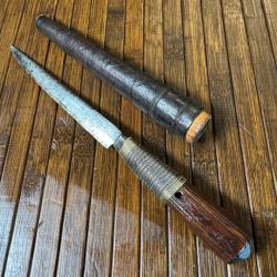 JOLIE COUTEAU ORIENTAL BOUSAADI LAME FORGÉE GRAVÉE MANCHE BOIS EXOTIQUE