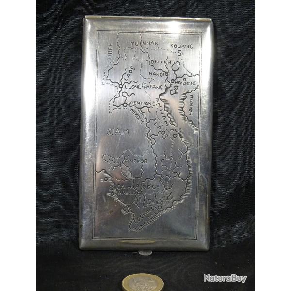 tui cigarette en argent carte de l'indochine militaria