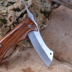Couteau Piémontais Manche Bois Lame Butcher Acier Carbone 1055 Fabrication Artisanale Self Défense