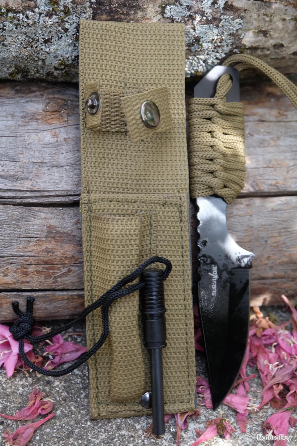 Kit Survie Allume-feu Magnésium - Manche En Bois, Grattoir Multifonction, Tube Télescopique, Sifflet - Pour Randonnée, Camping