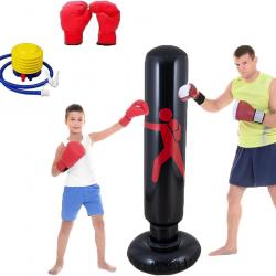 Sac de Boxe Gonflable pour Enfants 160cm sur Pied, Set de Formation avec Gants et Pompe à Air