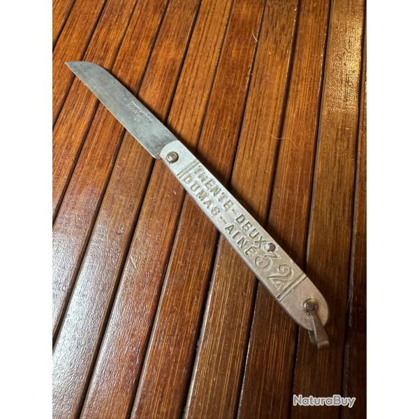 COUTEAU FRANAIS VINTAGE COLLECTOR DUMAS AN TRENTE-DEUX 32 ATTENTION A TES DOIGTS TAT PARFAIT