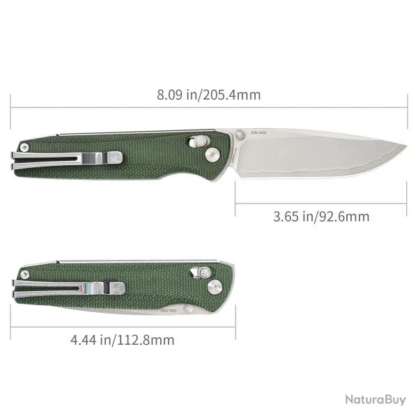 Couteau SRM Terrier Green Lame Laminated 140Cr Manche Micarta Ambi-Lock Clip SRM258LMG2