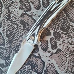 Y-START LK5021- Couteau pliant - Llame acier 440C - Poignée en G10 blanc et noir - Flipper