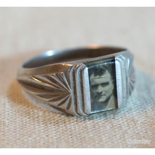 TRENCH ART - POILU Bague alu avec portrait insr sous verre - WWI - ref  ALL25BAG001