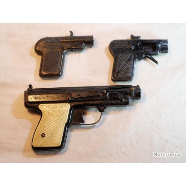 jouets JEP lot de 3 pistolets jouet tle JEP - PIF PAF Ptard Stand 54 des annes 50/60