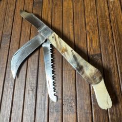 COUTEAU FRANÇAIS VINTAGE COLLECTOR DUMAS AÎNÉ TRENTE-DEUX 32 MULTI LAMES CORNE ET OS