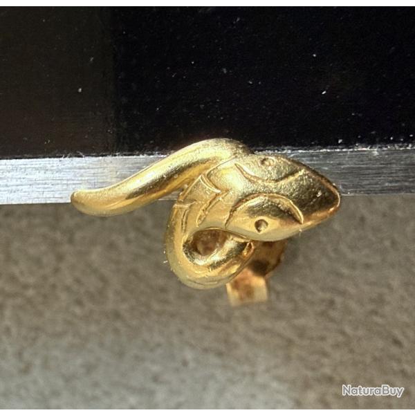 Unique boucle d'oreille en or massif 18 carats - serpent - clou