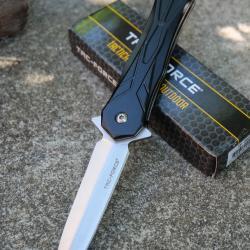 Couteau Dague Tac Force Linerlock Lame Spear Point Satinée Semi Automatique Manche en Alum Clip