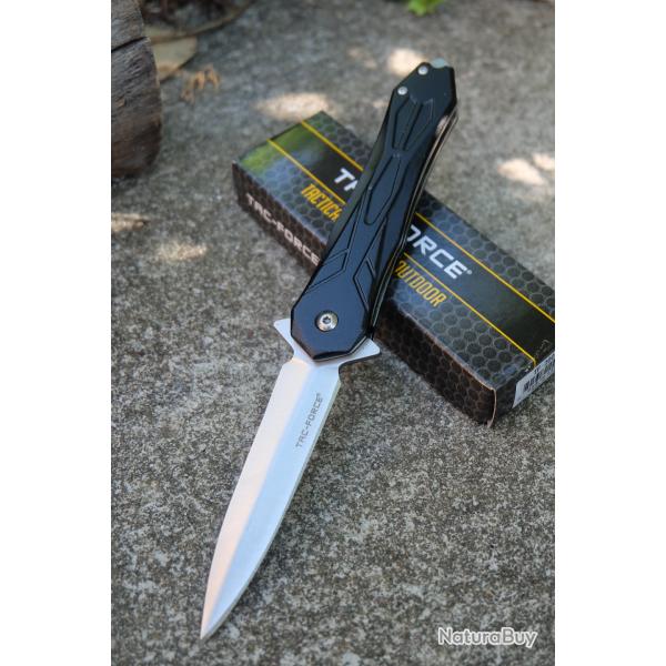 Couteau Dague Tac Force Linerlock Lame Spear Point Satine Semi Automatique Manche en Alum Clip