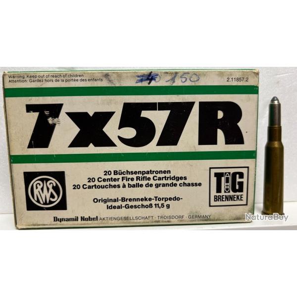 VENDS BOITE DE 11 BALLES CALIBRE 7,5 x 57 R (11,5g) RWS