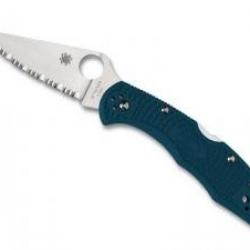 Couteau Spyderco  DELICA 4 K390 BLEU A DENTS lame à dents acier K390 Bohler à cran