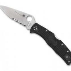 Couteau Spyderco ENDELA THIN BLUE LINE  lame semi-dentée acier VG-10 à cran