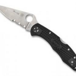 Couteau Spyderco DELICA 4 THIN RED LINE lame semi-dentée acier VG-10 à cran
