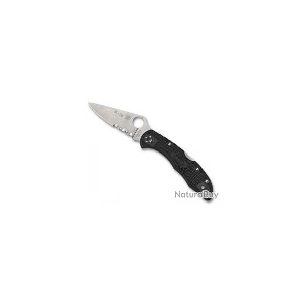 Couteau Spyderco DELICA 4 THIN RED LINE lame semi-dente acier VG-10  cran