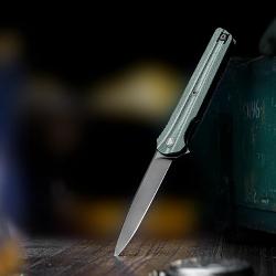 Couteau Trivisa Seagull-Green Lame Acier 14C28N Manche Micarta KIVT Linerlock Clip TVTY28GM14