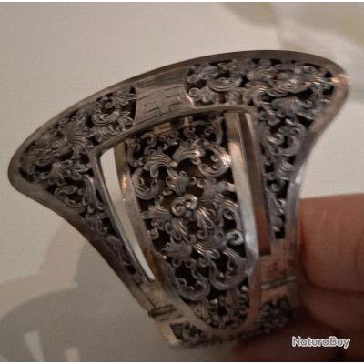 Bracelet Manchette Vintage Argenté Dragon Art Déco – Style Indochine