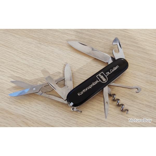 Victorinox couteau suisse Climber noir Kantonpolizei St Gallen Insert Mtallique