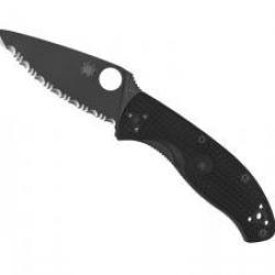 Couteau Spyderco TENACIOUS lame noire à dents acier 8Cr13MoV à cran intérieur