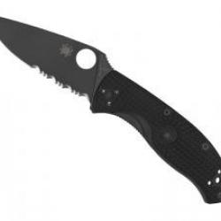 Couteau Spyderco TENACIOUS lame noire semi-dentée acier 8Cr13MoV à cran intérieur