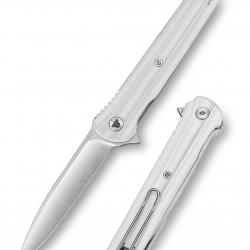 Couteau Trivisa Seagull-White Lame Acier 14C28N Manche G10 KIVT Linerlock Clip TVTY28WG14