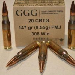 CARTOUCHES GGG 308 win 147grs FMJ Boite 20 unités