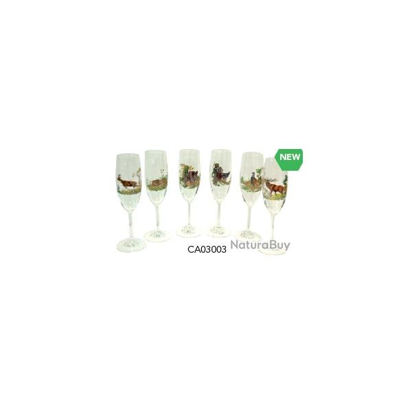 6 Fltes  champagne COLIBRI motif chasse