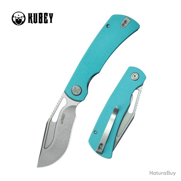 Couteau Kubey Gurkha Blue Lame Kukri Acier 14C28N Manche G-10 Blue KIVT Linerlock KUB397B