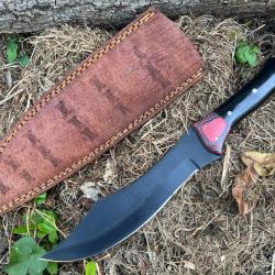 Couteau Forgé Acier D2 Noir - 31,5 cm - Manche Résine Noir & Rouge - Full Tang