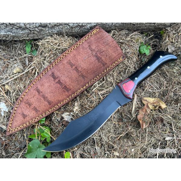 Couteau Forg Acier D2 Noir - 31,5 cm - Manche Rsine Noir & Rouge - Full Tang