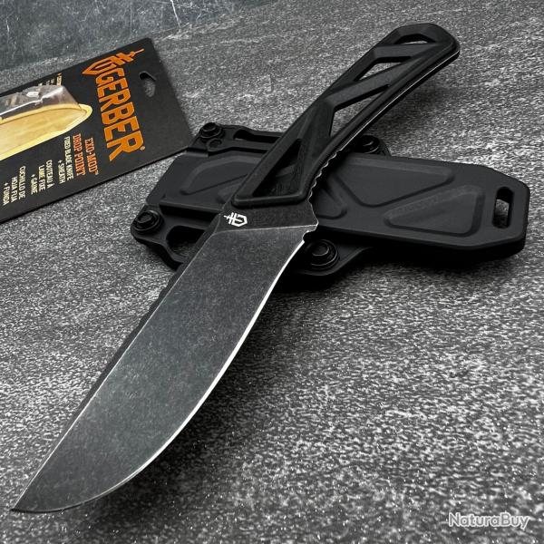 Couteau Bushcraft Chasse Gerber Exo-Mod Lame 7Cr17MoV Manche Caoutchouc Noir Etui Polypropylne