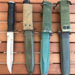 Lot de 4 anciens couteaux et, ou, baïonnettes type US M3.