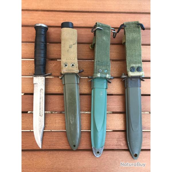 Lot de 4 anciens couteaux et, ou, baonnettes type US M3.
