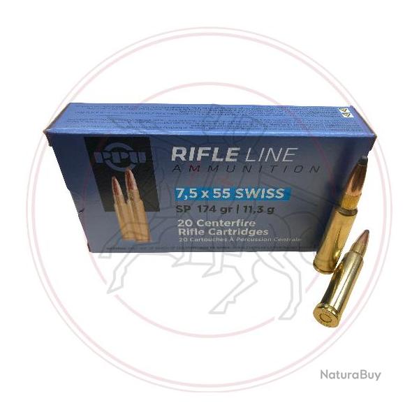 Cartouches PPU SP - Calibre 7,5x55 SUISSE - 174grs - Boite de 20 units