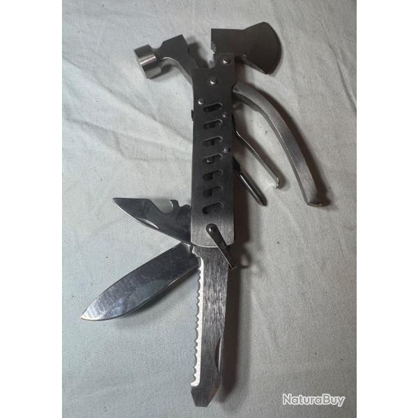 HACHE MULTIFONCTION TACTIQUE - OUTIL DE SURVIE 8-EN-1 - NEUF