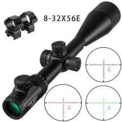 Lunette 8-32x56E Colliers Rail 20mm Réticule Vert-Rouge Chasse Tir Battue Tactique Lunette de Visée
