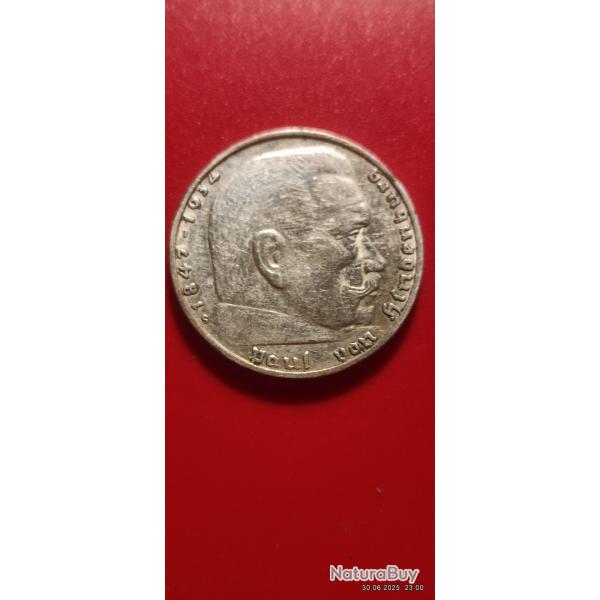 2 reichsmark Paul von Hindenburg 1937 G