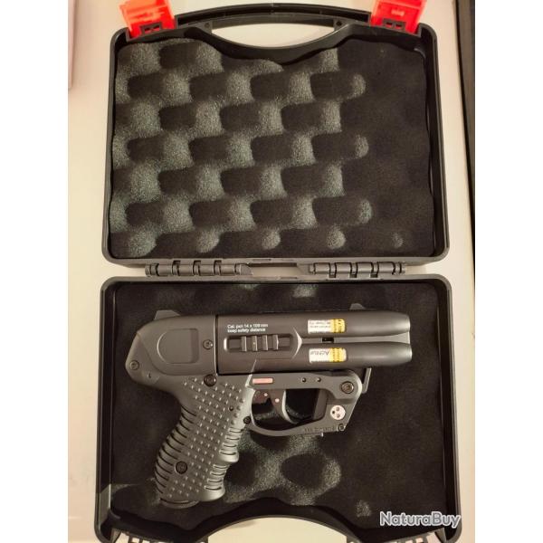 Pistolet de dfense PIEXON JPX4 LASER COMPACT2  + 4 CARTOUCHES lacrymognes, TRES BON ETAT