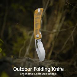Couteau Kubey Gurkha Yellow Lame Kukri Acier 14C28N Manche Ultem Yellow KIVT Linerlock KUB397C