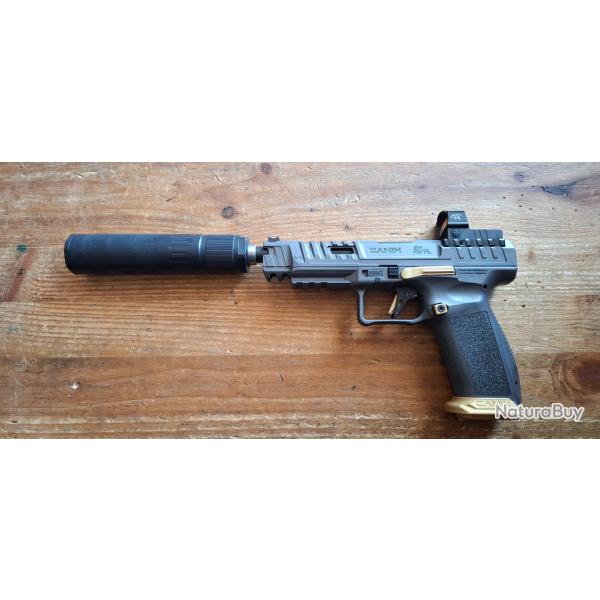 Pistolet Canik TP9 Rival SFX Grey filet avec silencieux Mecanik T-Sup 1 et point rouge Mecanik MO2