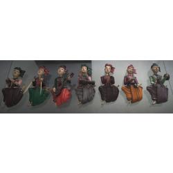 Lot de 7 poupées-figurines polychromes anciennes birmanes en bois-Musiciens birmans-Artisanat local